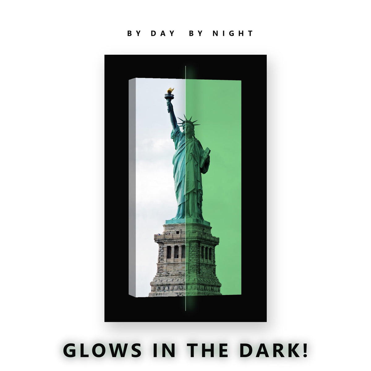 Statue of Liberty Glow in the Dark Canvas Wall Art for Living Room, glowing at night