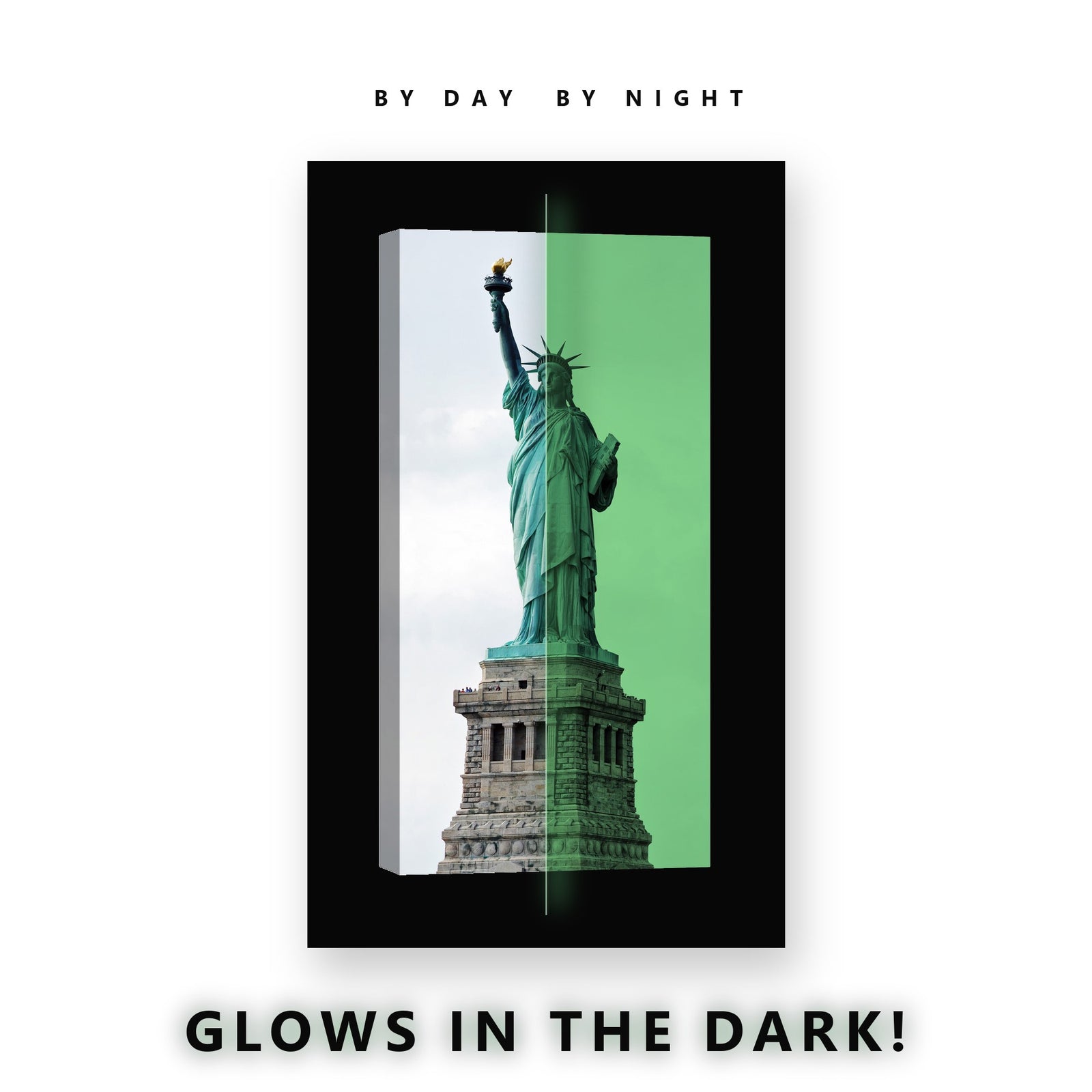 Statue of Liberty Glow in the Dark Canvas Wall Art for Living Room, glowing at night