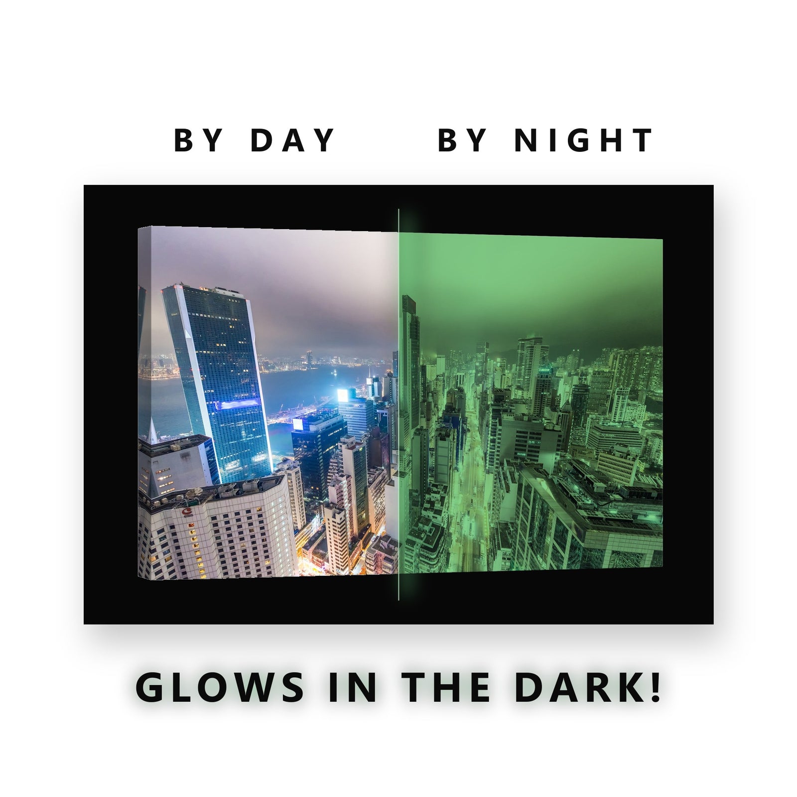 Hong Kong Skyline at Night Glow in the Dark Canvas Wall Art for Office, glowing at night