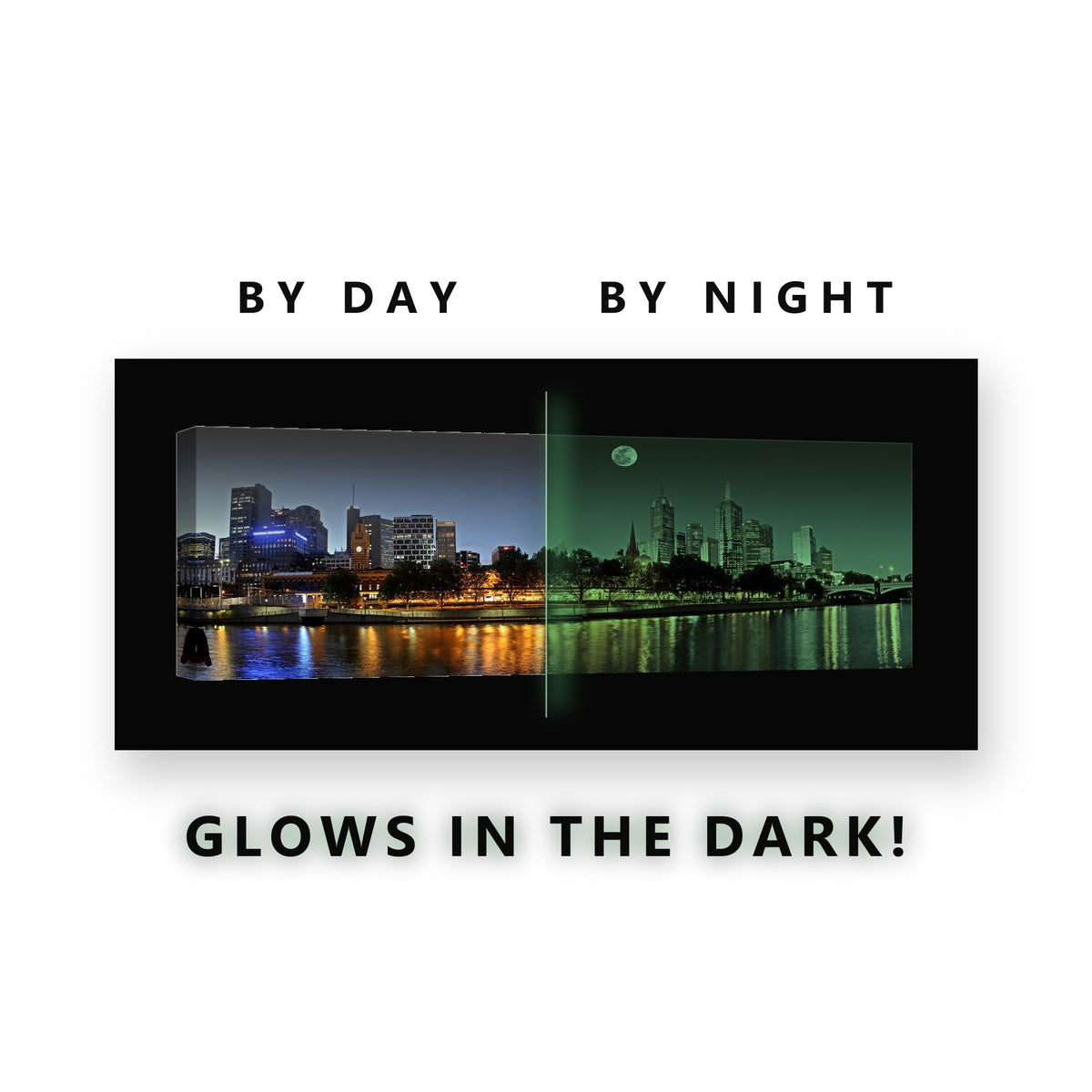 Melbourne Skyline at Night Glow in the Dark Canvas Wall Art for Office, glowing at night