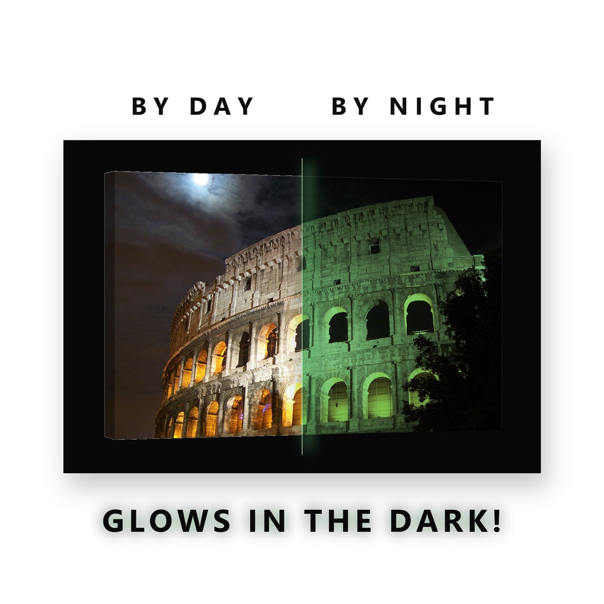 Rome Colosseum at Night Glow in the Dark Canvas Wall Art for Living Room, glowing at night