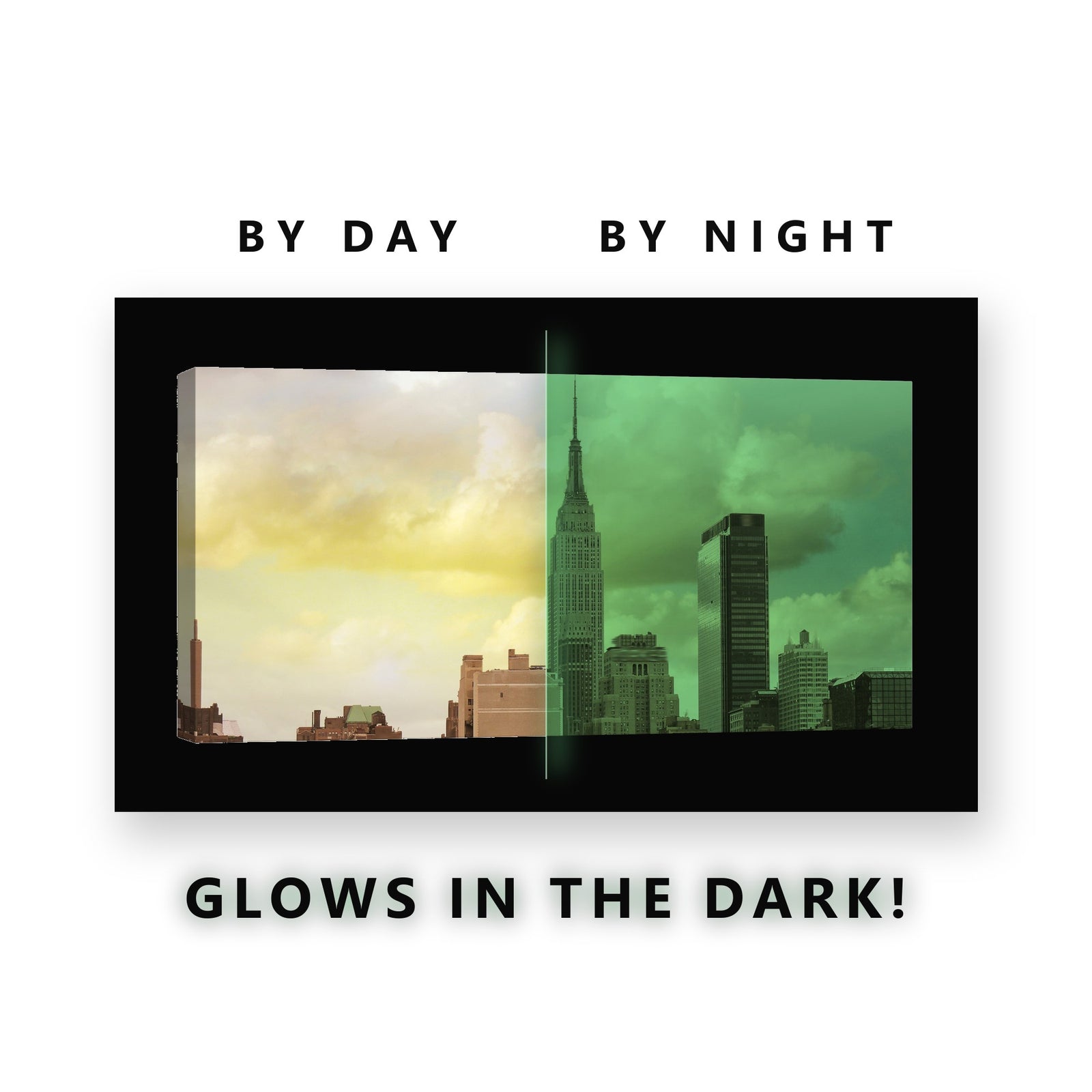 Empire State Building Glow in the Dark Canvas Wall Art for Living Room, glowing at night