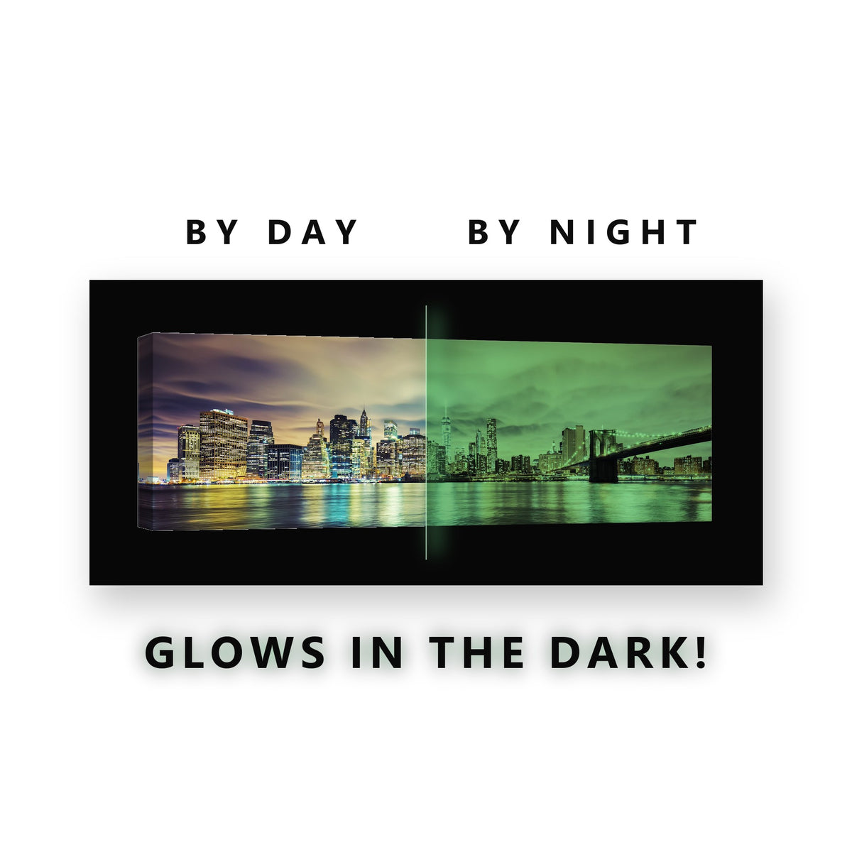 Manhattan Skyline at Night Glow in the Dark Canvas Wall Art for Bedroom, glowing at night