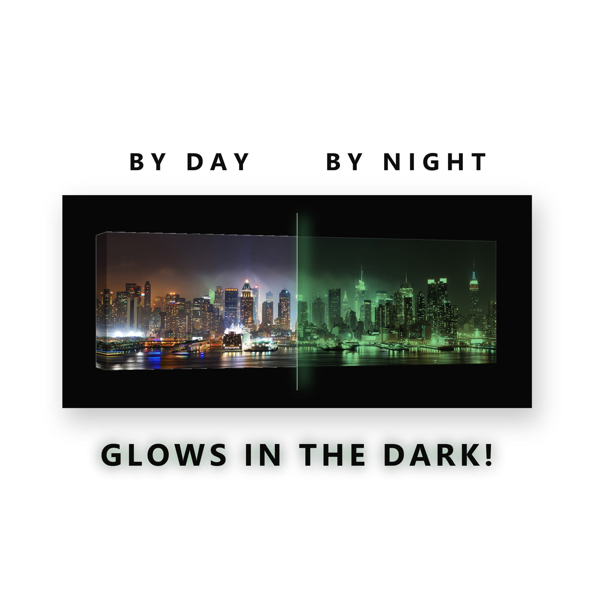 Midtown Manhattan at Night Glow in the Dark Canvas Wall Art for Bedroom, glowing at night