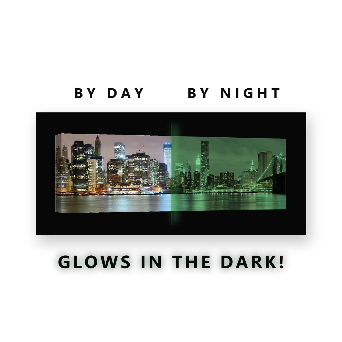 Lower Manhattan at Night Glow in the Dark Canvas Wall Art for Living Room, glowing at night