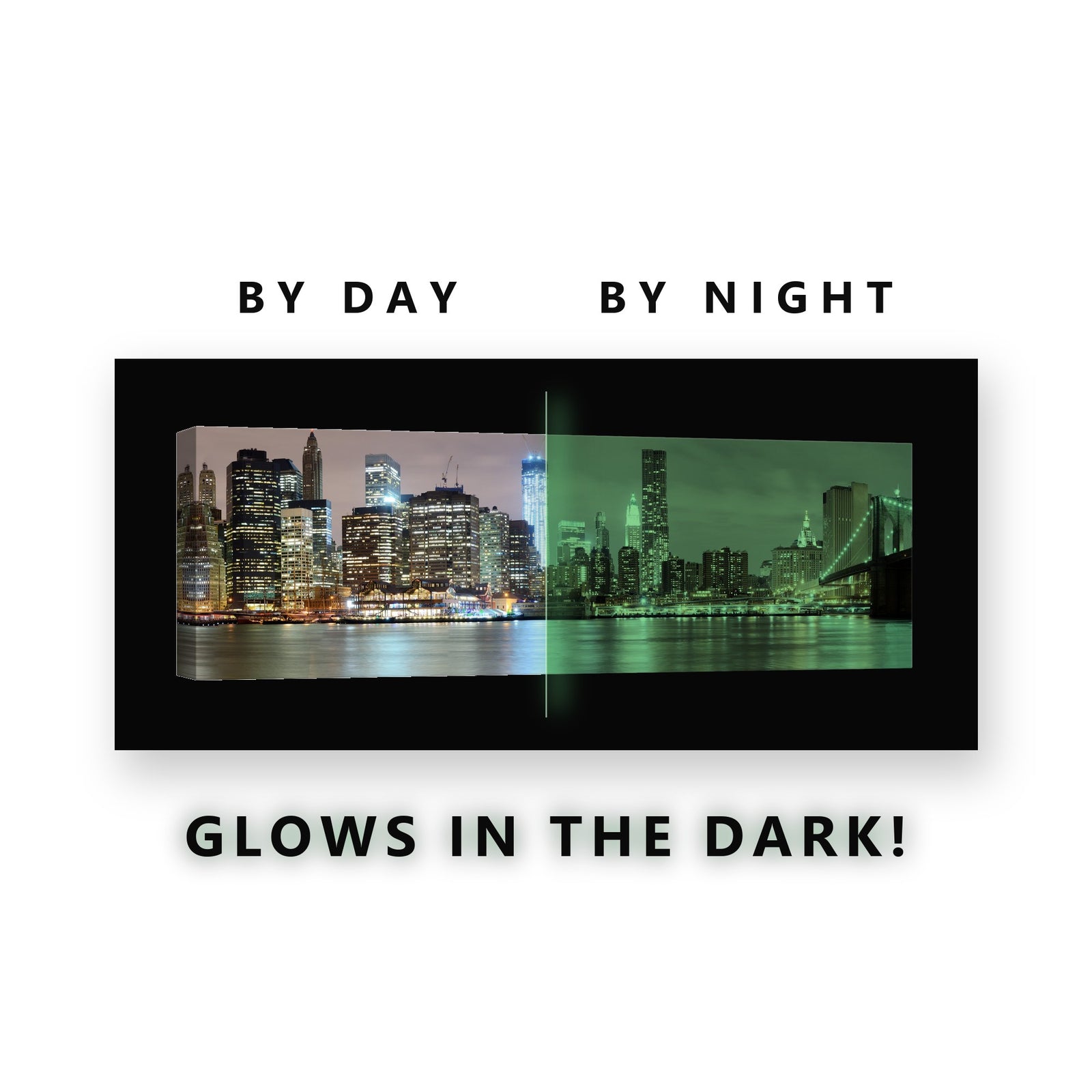 Lower Manhattan at Night Glow in the Dark Canvas Wall Art for Living Room, glowing at night