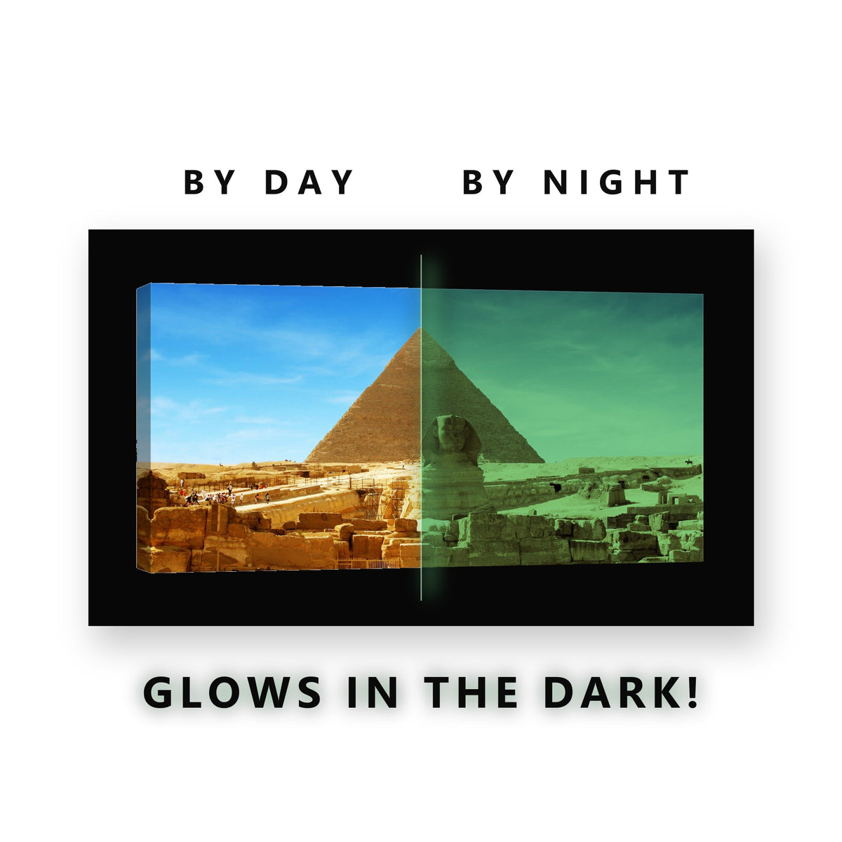 Sphinx and Pyramid of Giza Glow in the Dark Canvas Wall Art for Office, glowing at night