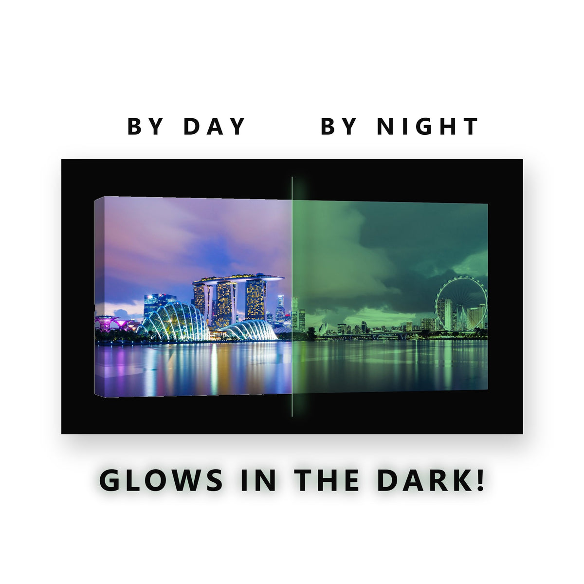 Singapore Marina Bay Dusk Glow in the Dark Canvas Wall Art for Living Room, glowing at night
