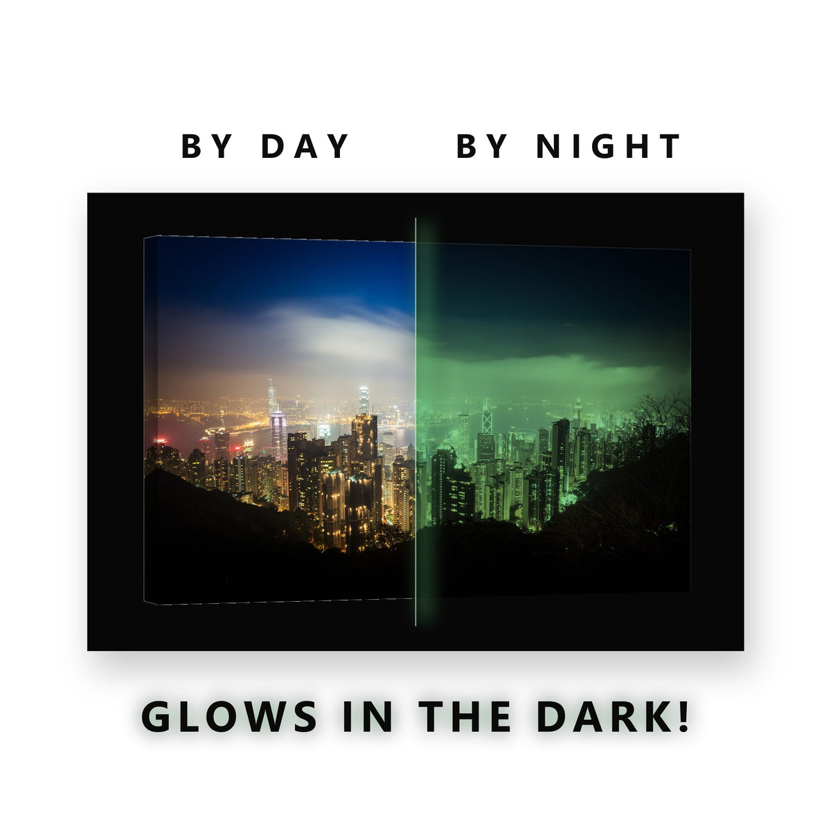 Hong Kong From the Peak Glow in the Dark Canvas Wall Art for Living Room, glowing at night