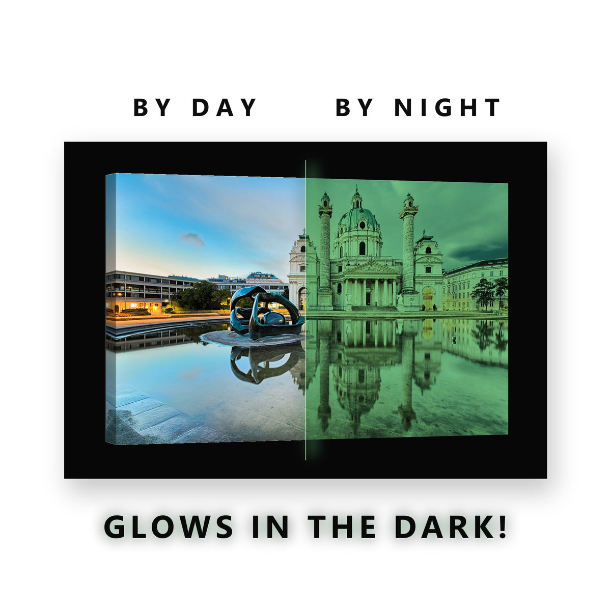 Vienna Karlskirche Glow in the Dark Canvas Wall Art for Living Room, glowing at night