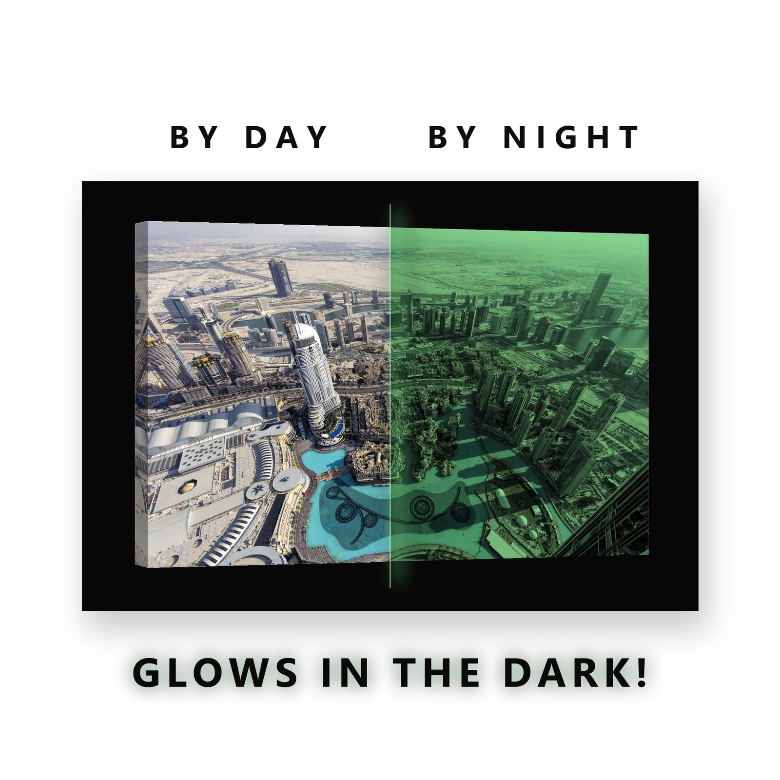 Dubai Downtown From Above Glow in the Dark Canvas Wall Art for Office, glowing at night
