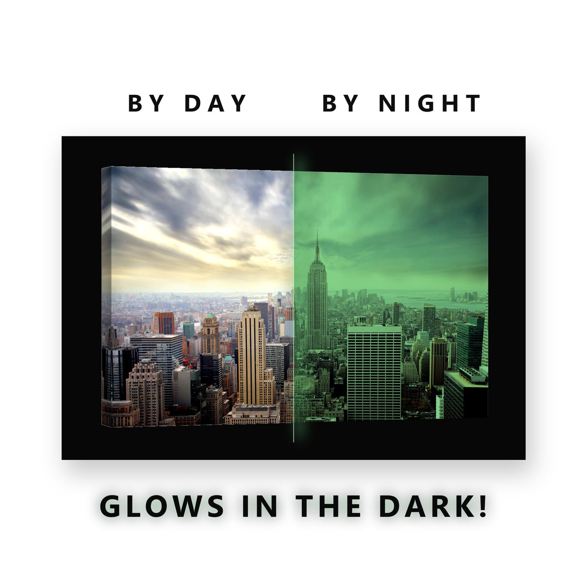 Manhattan Under Storm Light Glow in the Dark Canvas Wall Art Living Room, glowing at night