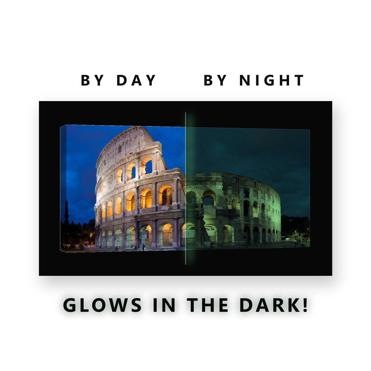 Colosseum Blue Hour Rome Glow in the Dark Canvas Wall Art for Living Room, glowing at night
