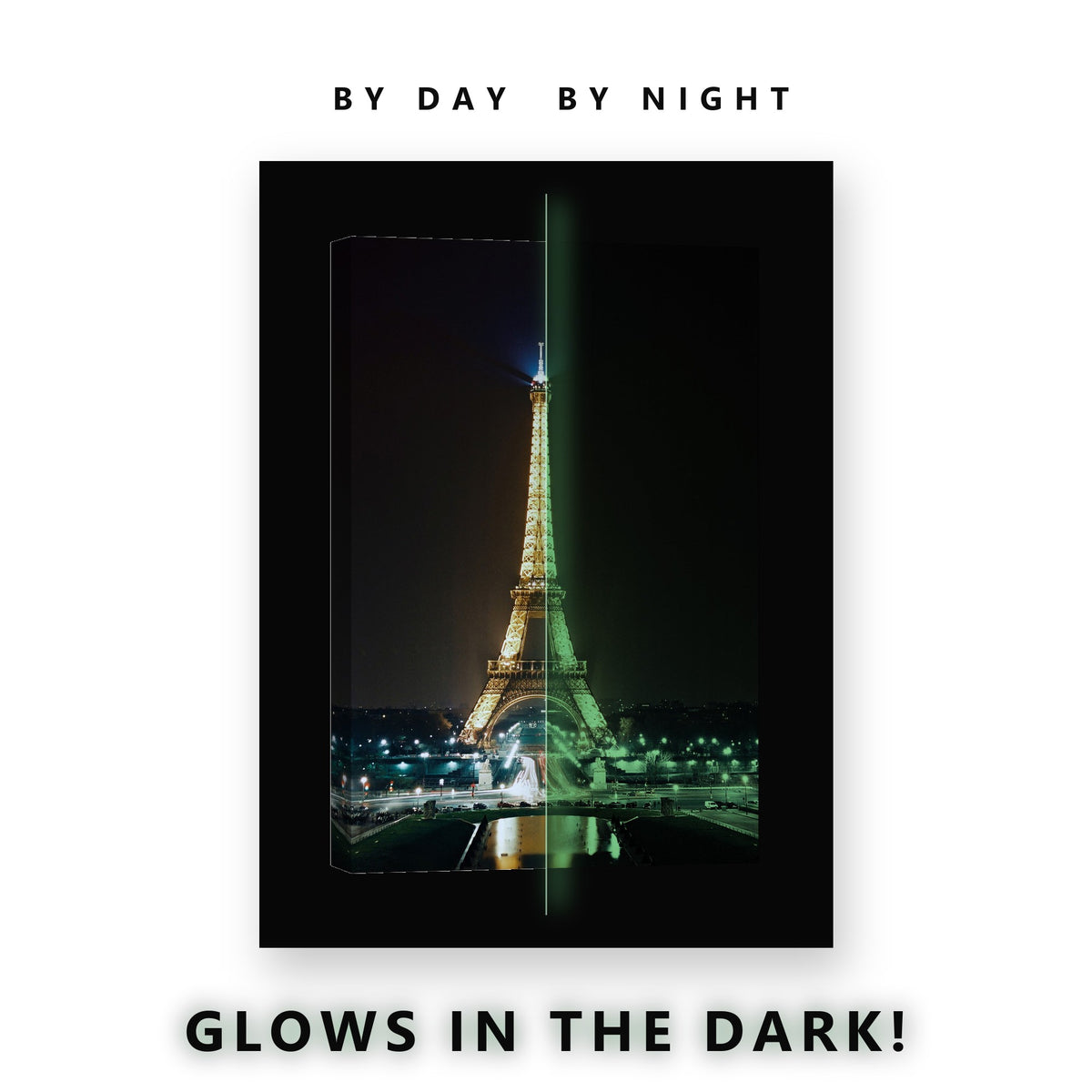 Eiffel Tower at Night Glow in the Dark Canvas Wall Art for Living Room, glowing at night