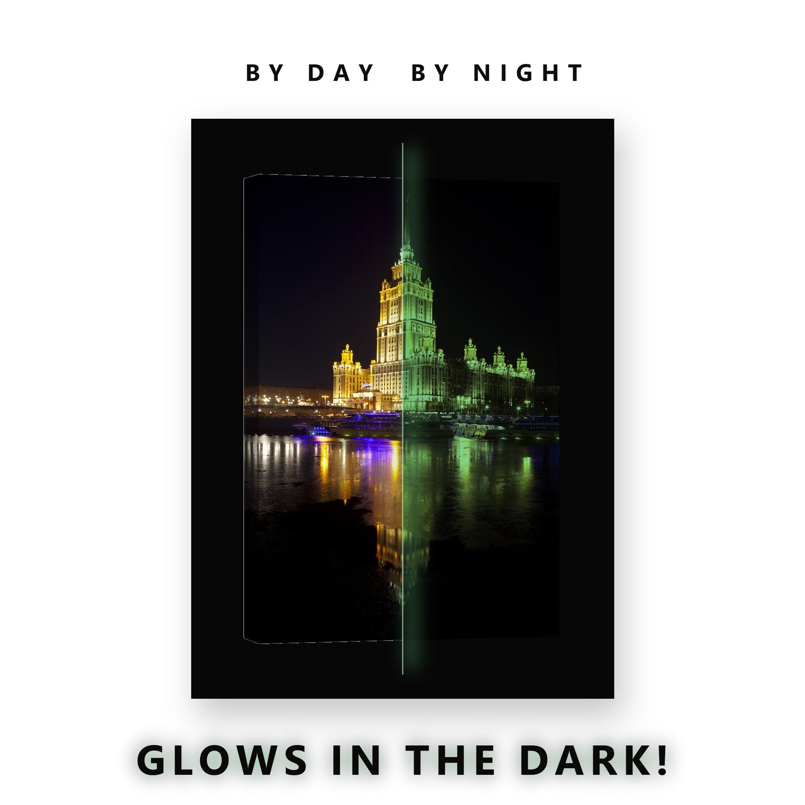 Moscow Tower at Night Glow in the Dark Canvas Wall Art for Living Room, glowing at night