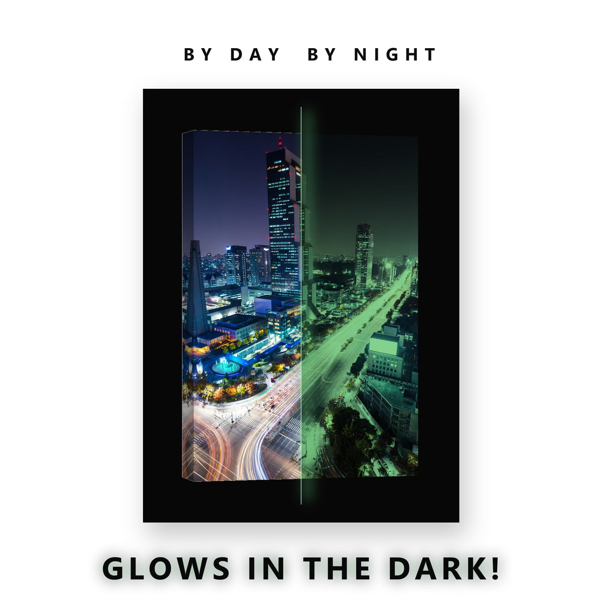 Seoul City Lights at Night Glow in the Dark Canvas Wall Art for Bedroom, glowing at night