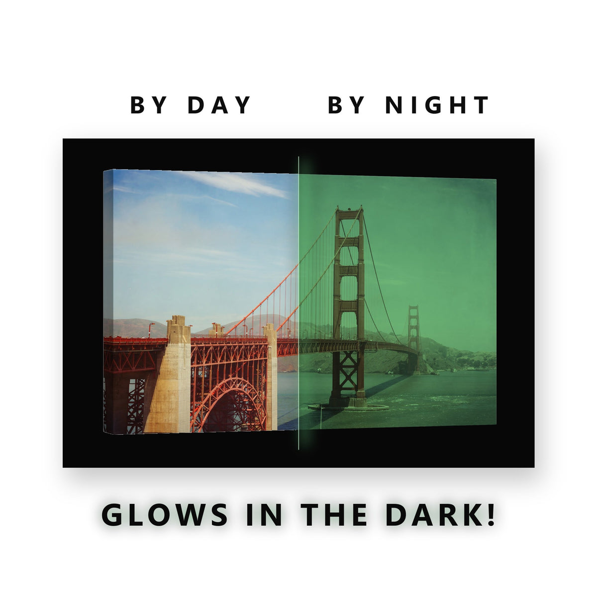 Golden Gate Bridge Glow in the Dark Canvas Wall Art for Living Room, glowing at night