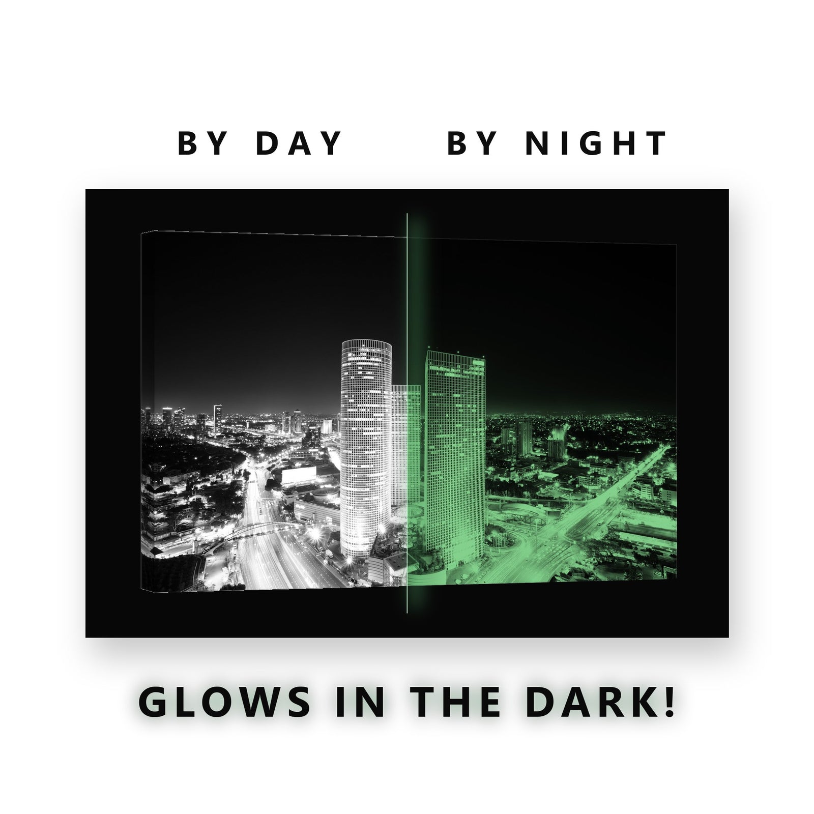 Tel Aviv Towers at Night Glow in the Dark Canvas Wall Art for Office, glowing at night
