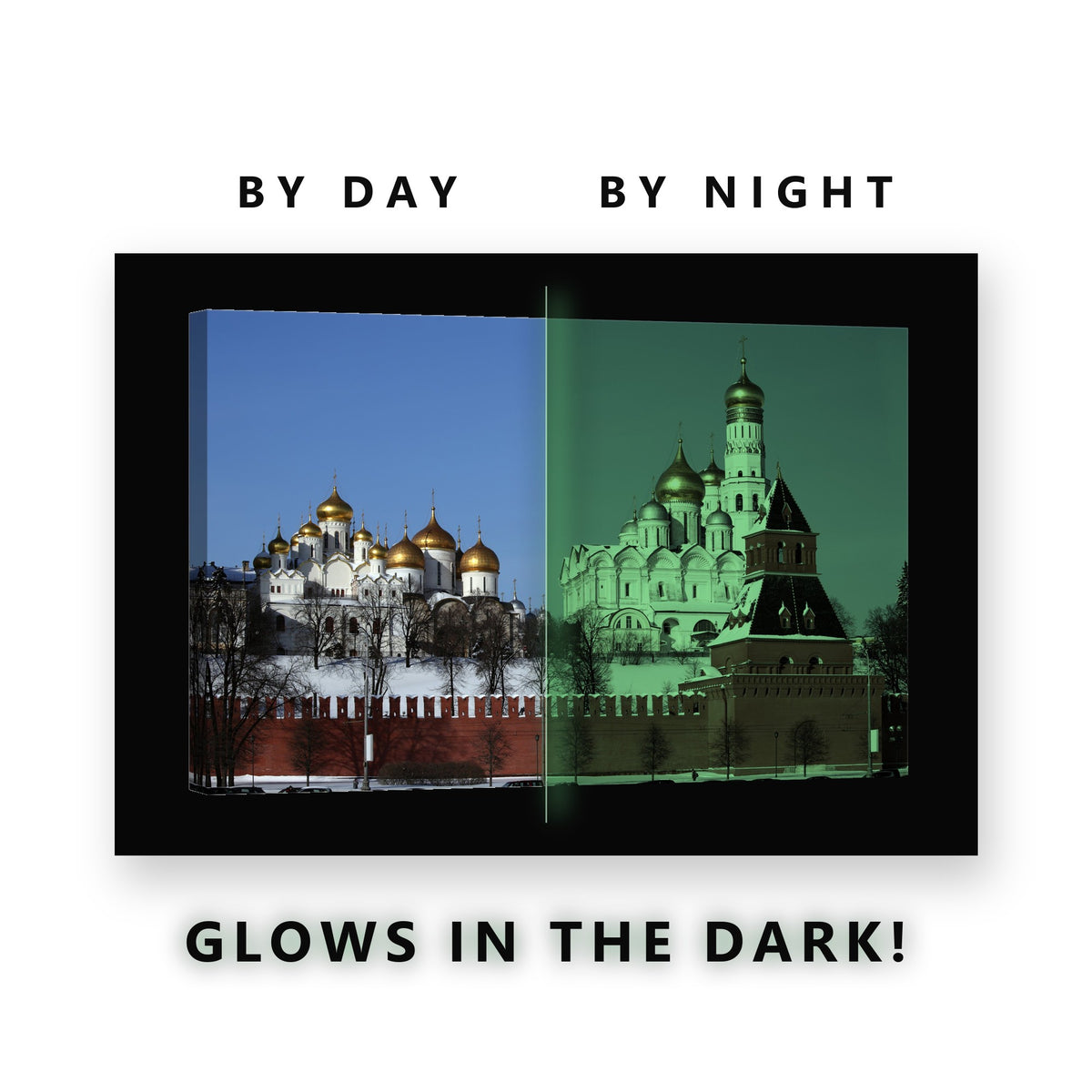 Moscow Kremlin in Winter Glow in the Dark Canvas Wall Art for Living Room, glowing at night