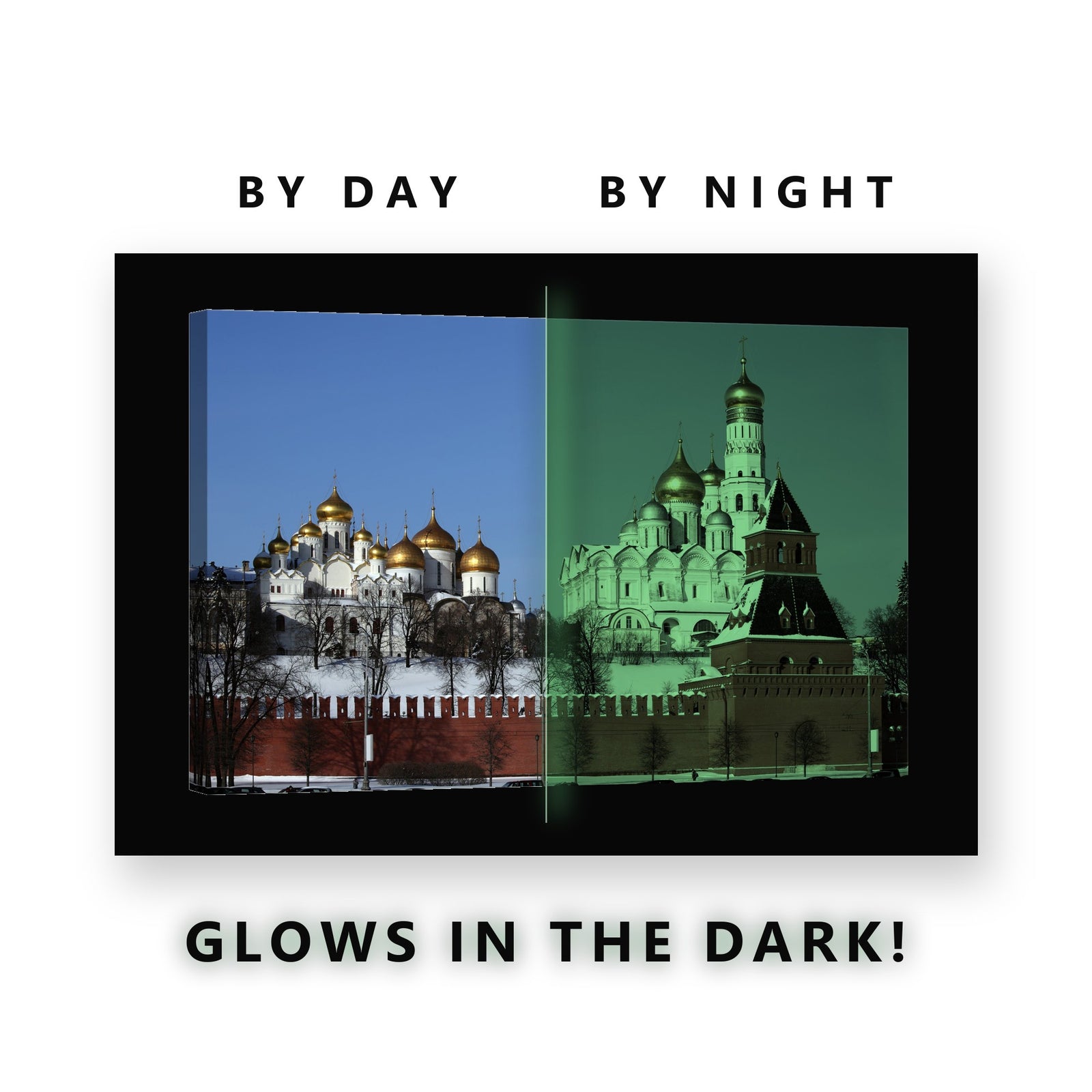 Moscow Kremlin in Winter Glow in the Dark Canvas Wall Art for Living Room, glowing at night