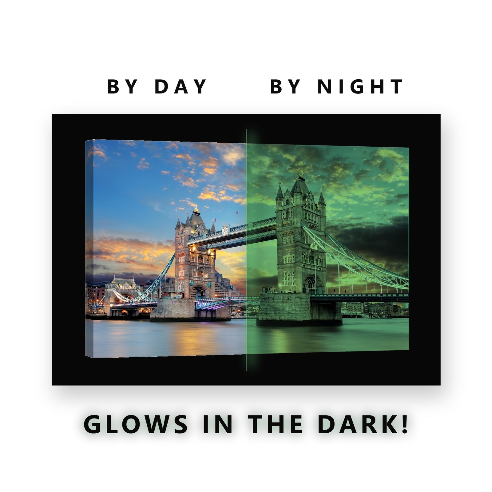 London Tower Bridge Sunset Glow in the Dark Canvas Wall Art for Bedroom, glowing at night