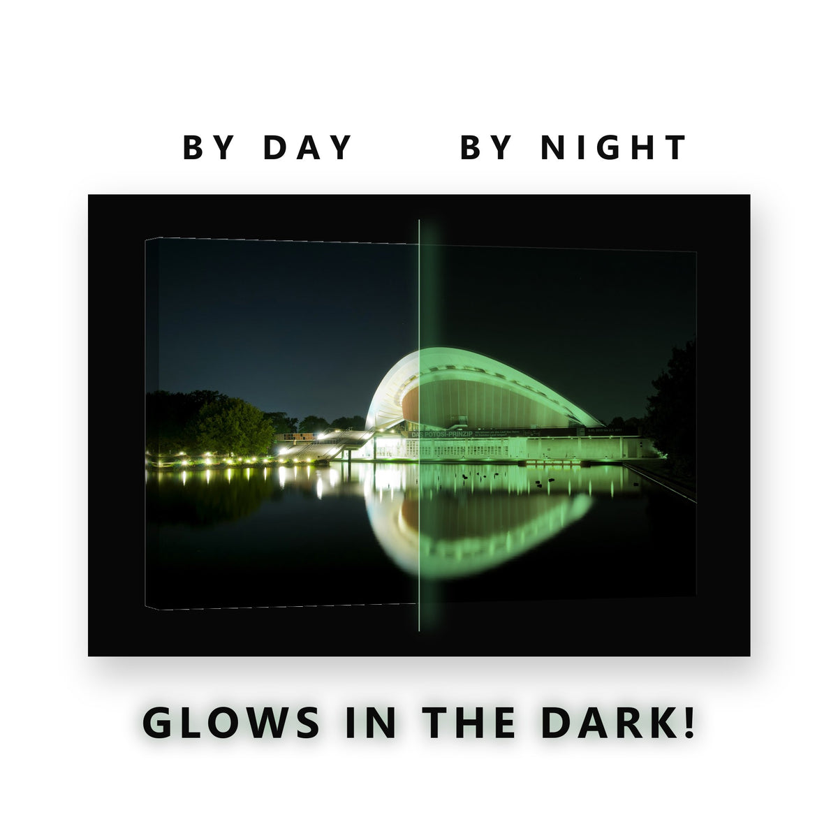 Berlin Modern Landmark Night Glow in the Dark Canvas Wall Art for Office, glowing at night