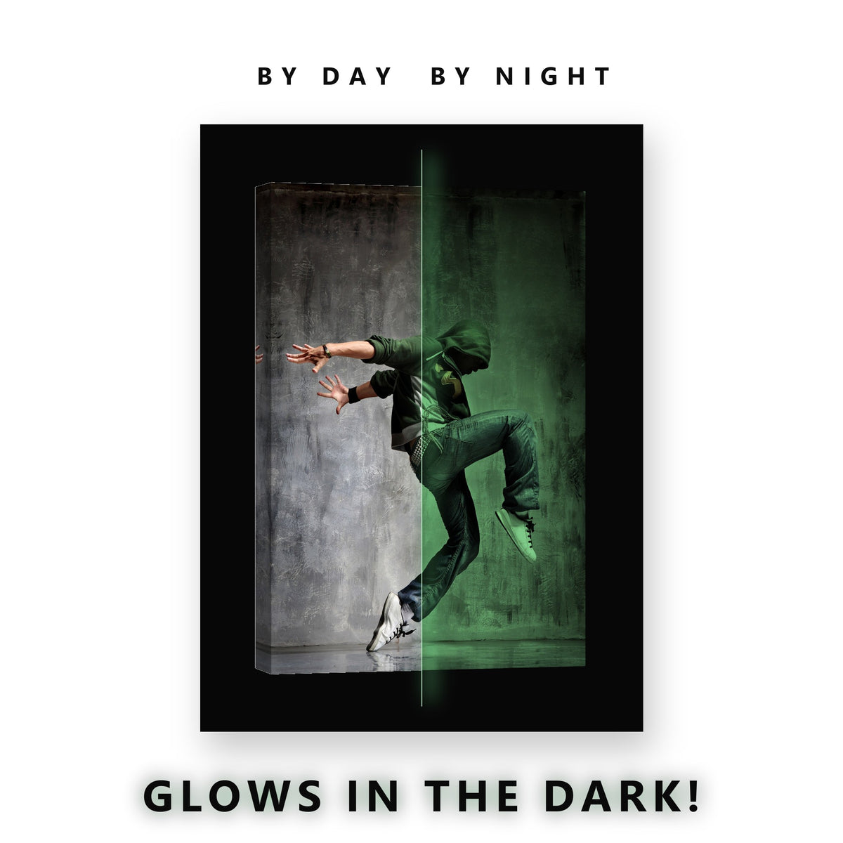 Hip Hop Dancer Glow in the Dark Canvas Wall Art for Teen Bedroom, glowing at night