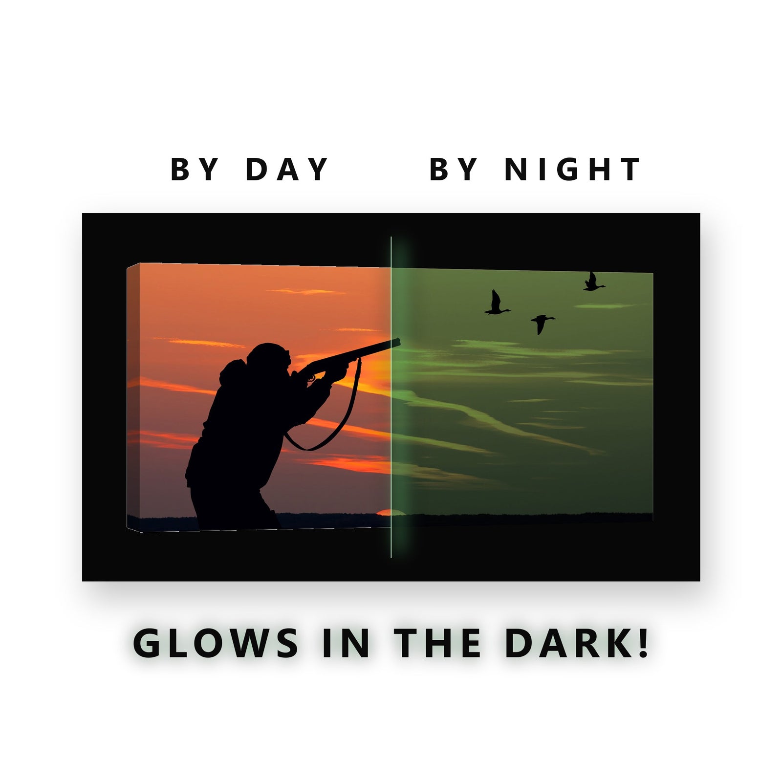 Duck Hunting Sunset Glow in the Dark Canvas Wall Art for Man Cave, glowing at night