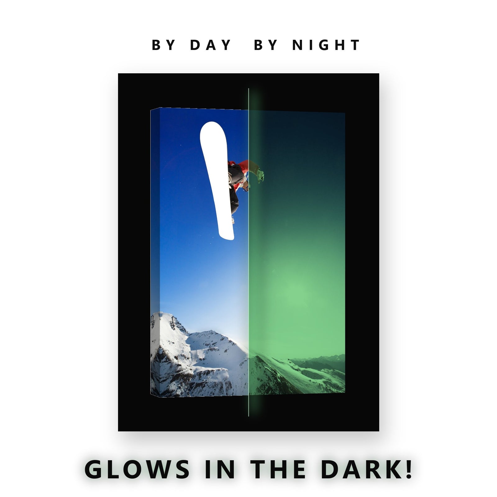 Snowboarder Big Air Glow in the Dark Canvas Wall Art for Teen Bedroom, glowing at night